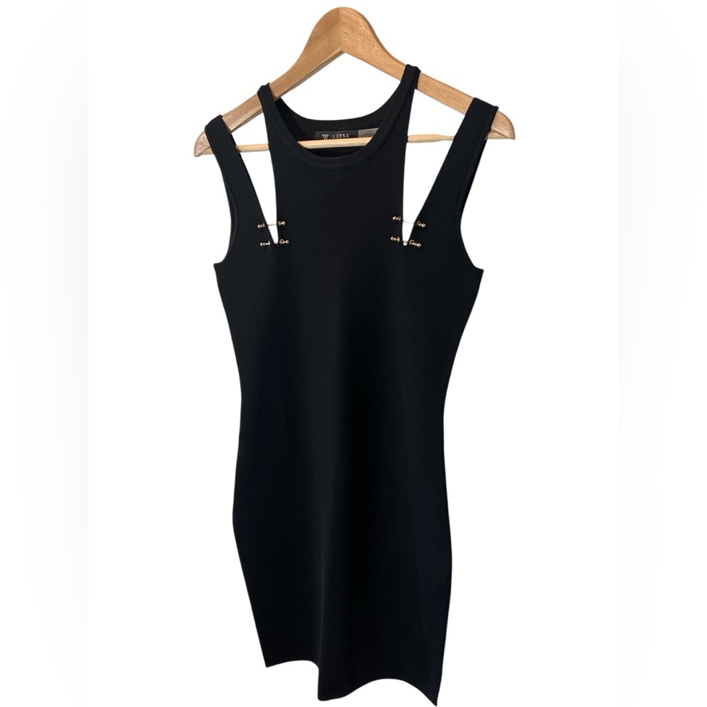 Guess Black BodyCon Mini Dress with Gold Accents - Picture 2 of 6